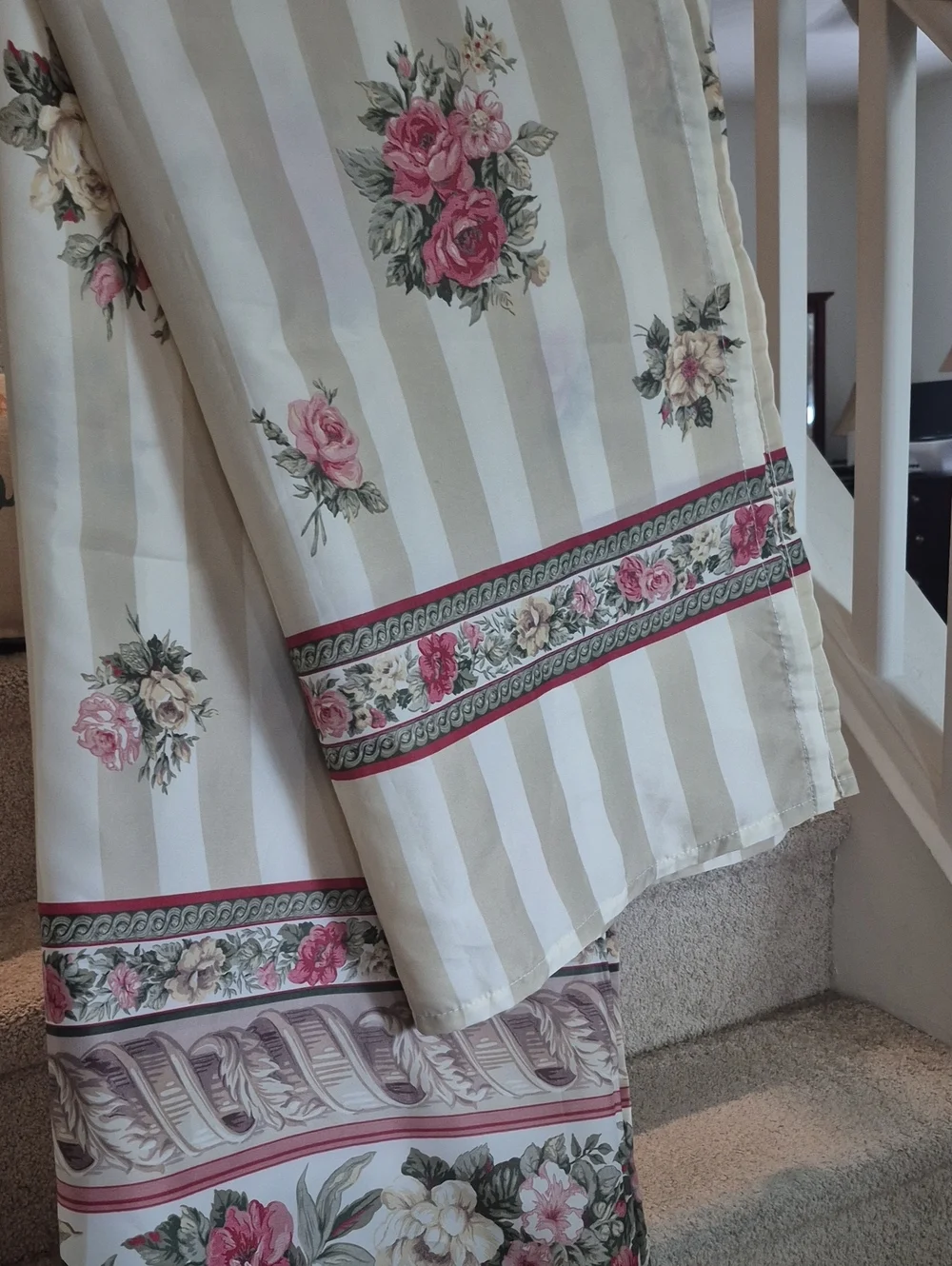 Springs Home Floral Stripe Shower Curtain Panel - Cream and Pink